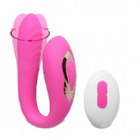 Couples Vibrator w/Rotation, Remote Control, 10 Function, Silicone, PINK